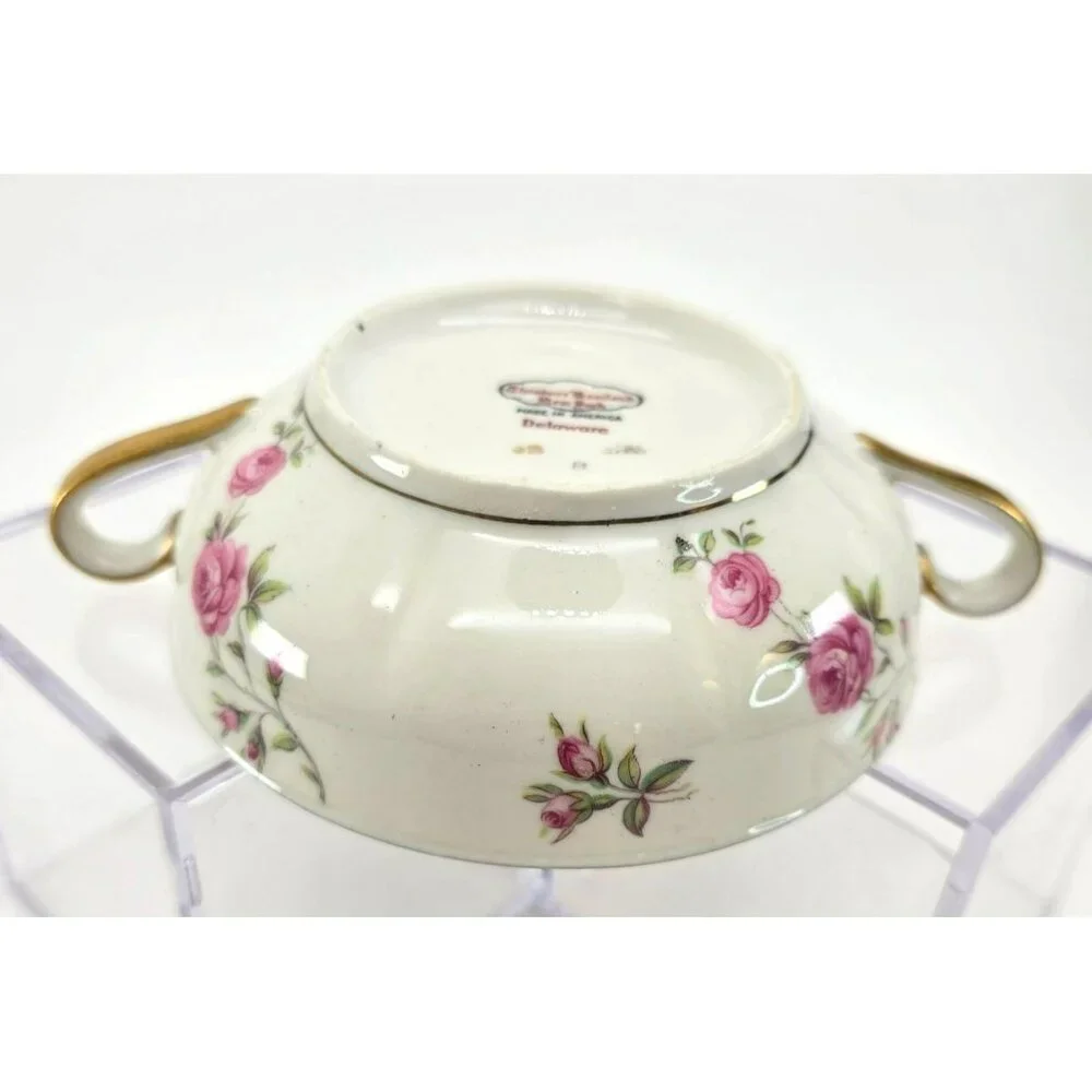 Delaware Soup Bowl Vintage Rose Double Handled Theodore Haviland Limoges  jj3707